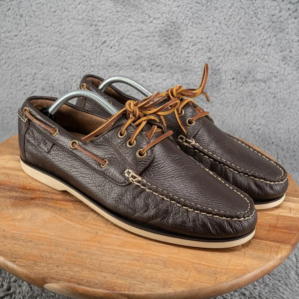 Polo Ralph Lauren Bienne‎ II Men's Brown Leather Slip-On Boat Shoes, Size 11 D